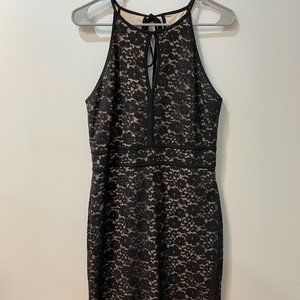 Jessica Howard Lace Keyhole Dress- Size 10, Black with Tan Underlay